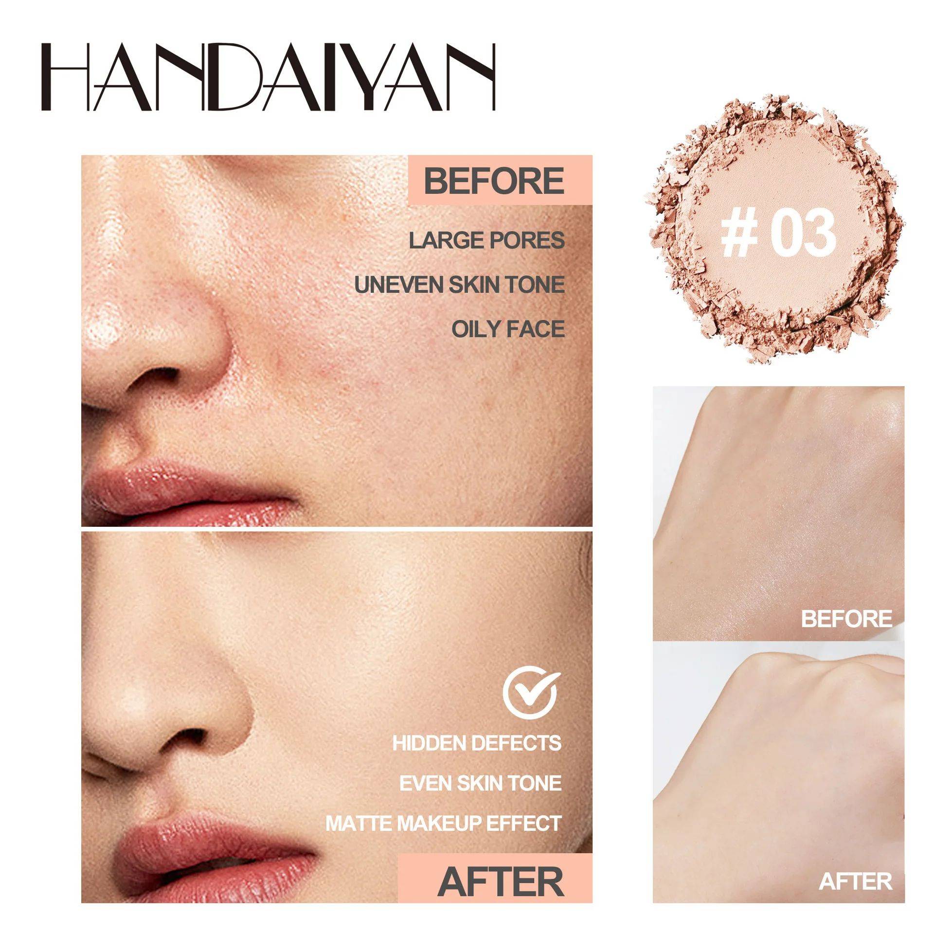 Pó Compacto HANDAIYAN Super Natural – Acabamento Matte e Leve
