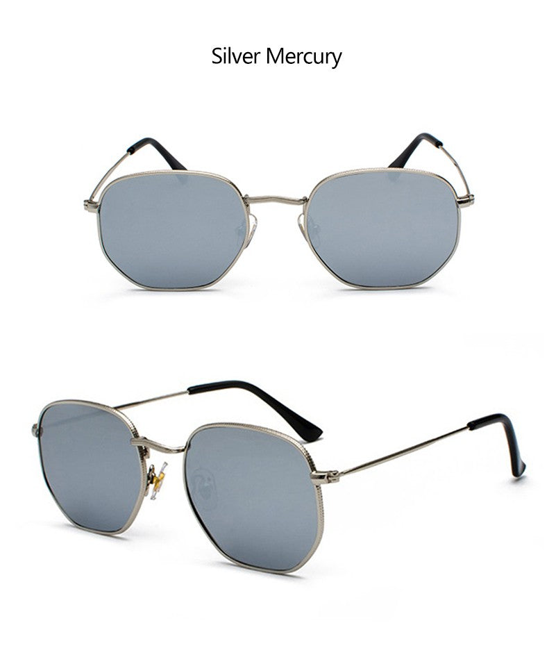 Óculos de sol quadrado polígono retro armação em metal fashion Nova tendencia uv400