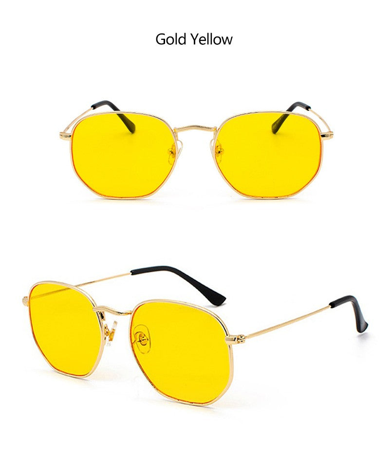 Óculos de sol quadrado polígono retro armação em metal fashion Nova tendencia uv400