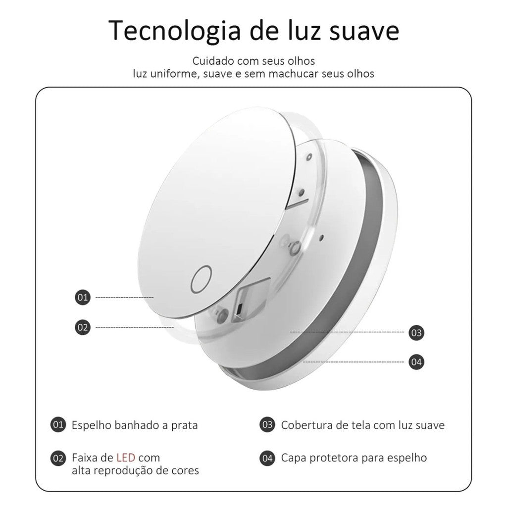 Espelho LED Dobrável – Para Maquiagem