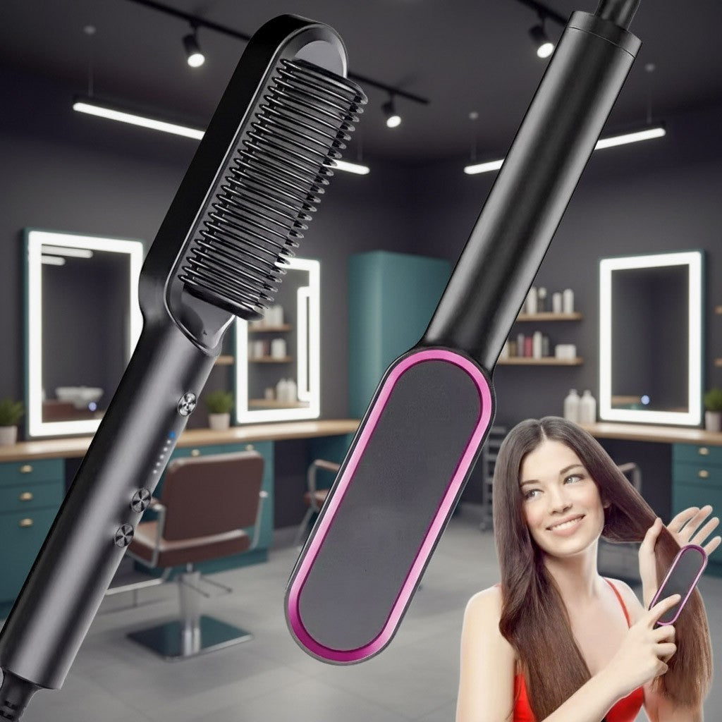 Escova Elétrica 3 em 1 - 110/220V – Pente Alisador com Aquecimento