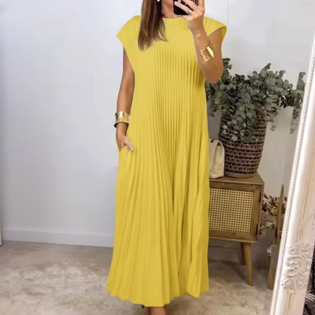 Vestido Feminino Longo Estilo Praia – Manga Morcego e Decote com Laço