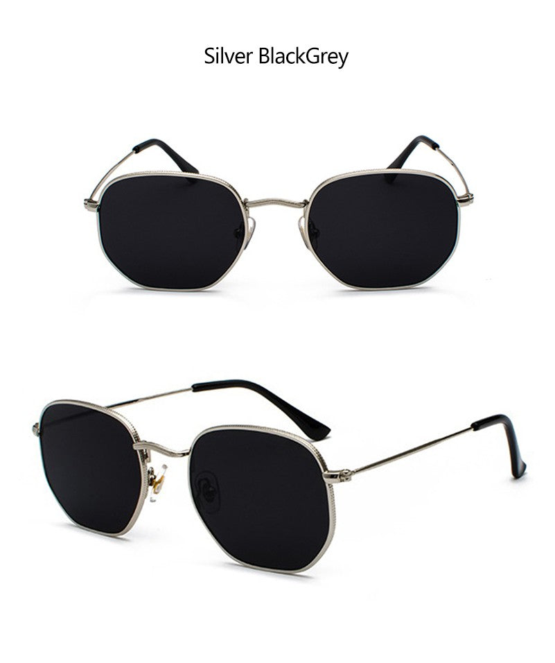 Óculos de sol quadrado polígono retro armação em metal fashion Nova tendencia uv400