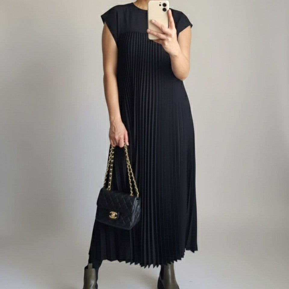 Vestido Feminino Longo Estilo Praia – Manga Morcego e Decote com Laço