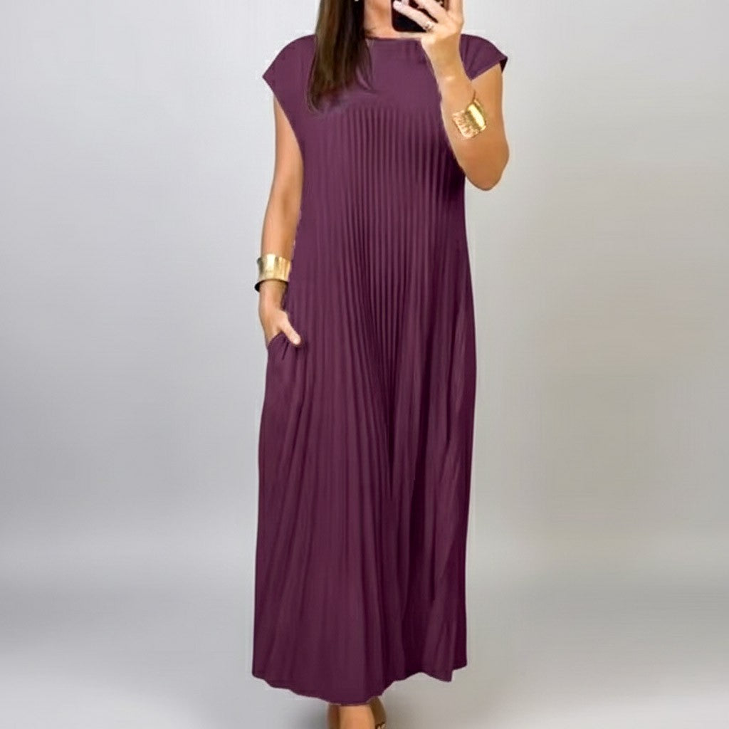 Vestido Feminino Longo Estilo Praia – Manga Morcego e Decote com Laço