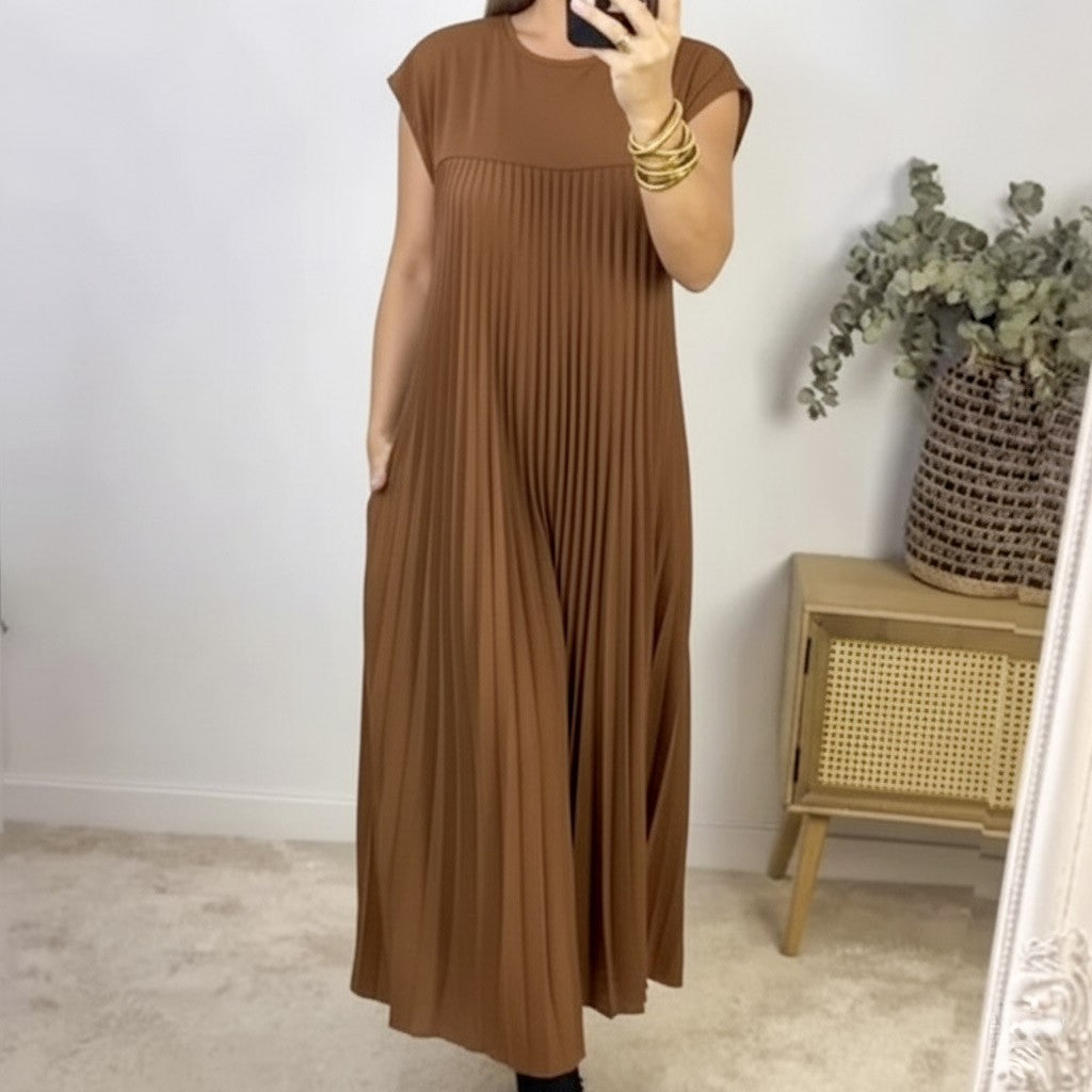 Vestido Feminino Longo Estilo Praia – Manga Morcego e Decote com Laço