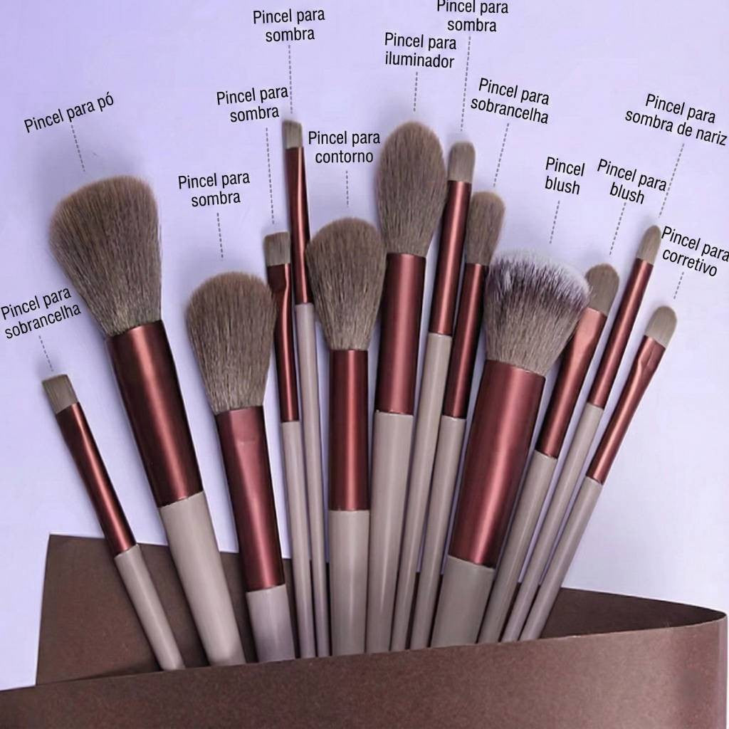Kit Completo 13 Pincéis de Maquiagem – Pele Perfeita e Olhos Definidos