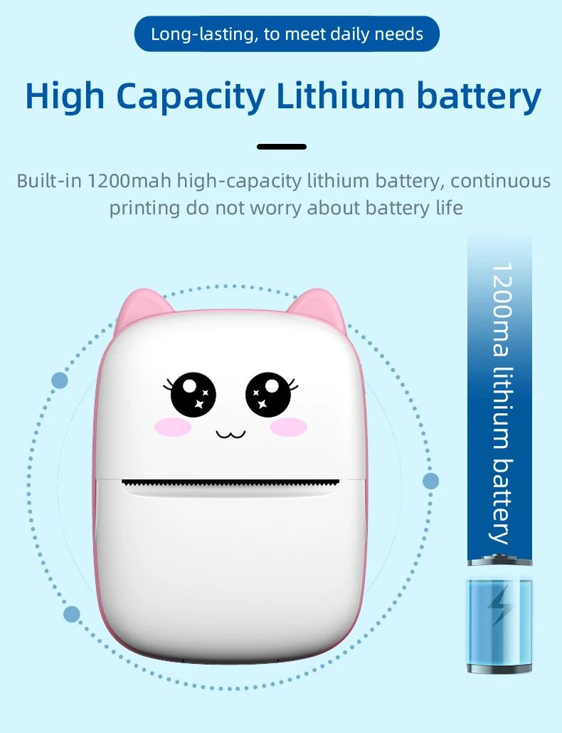 Mini Impressora Térmica Portátil, Sem Fiol, Bluetooth, Inkl
