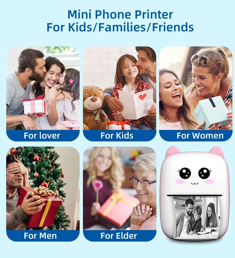 Mini Impressora Térmica Portátil, Sem Fiol, Bluetooth, Inkl