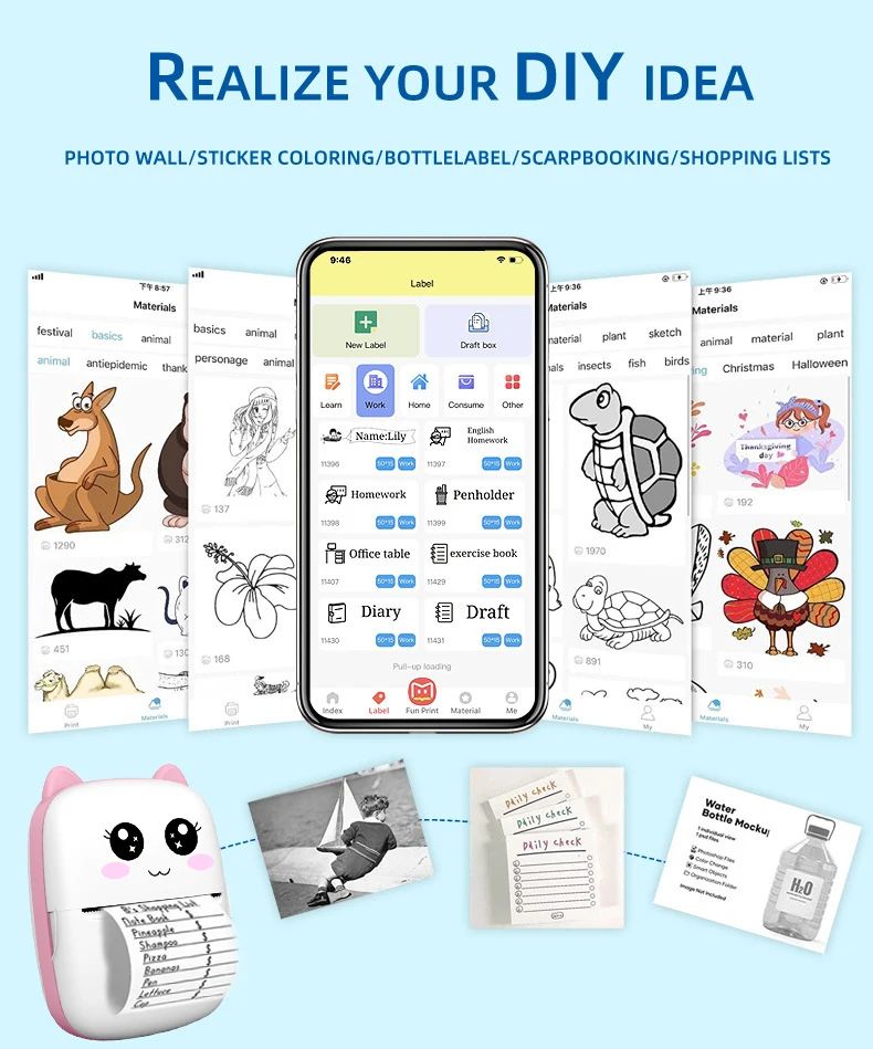 Mini Impressora Térmica Portátil, Sem Fiol, Bluetooth, Inkl