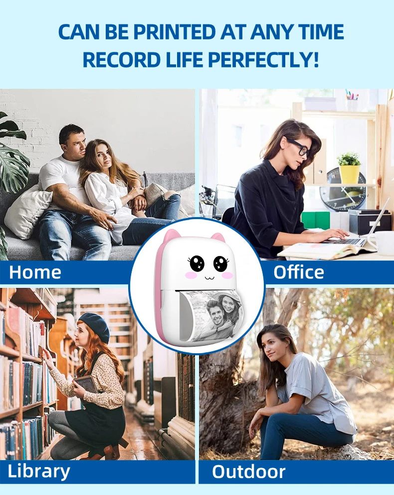 Mini Impressora Térmica Portátil, Sem Fiol, Bluetooth, Inkl