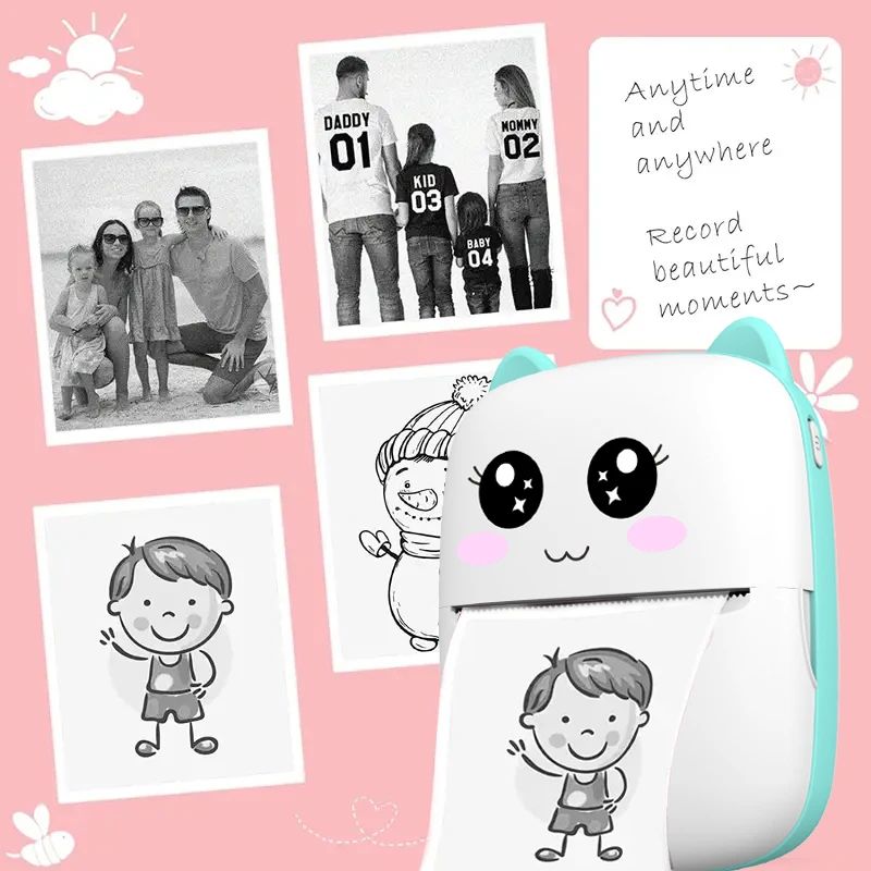 Mini Impressora Térmica Portátil, Sem Fiol, Bluetooth, Inkl