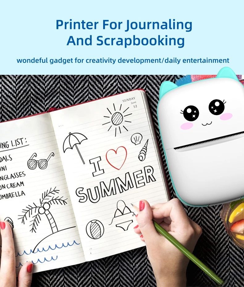 Mini Impressora Térmica Portátil, Sem Fiol, Bluetooth, Inkl