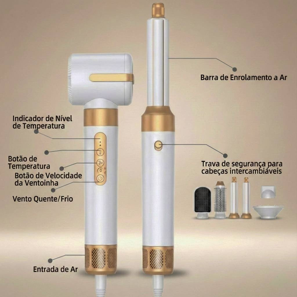 Secador e Escova Modeladora 7 em 1 – 1400W de Potência, Alisa, Seca e Modela