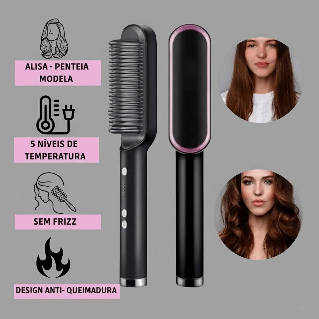 Escova Elétrica 3 em 1 - 110/220V – Pente Alisador com Aquecimento