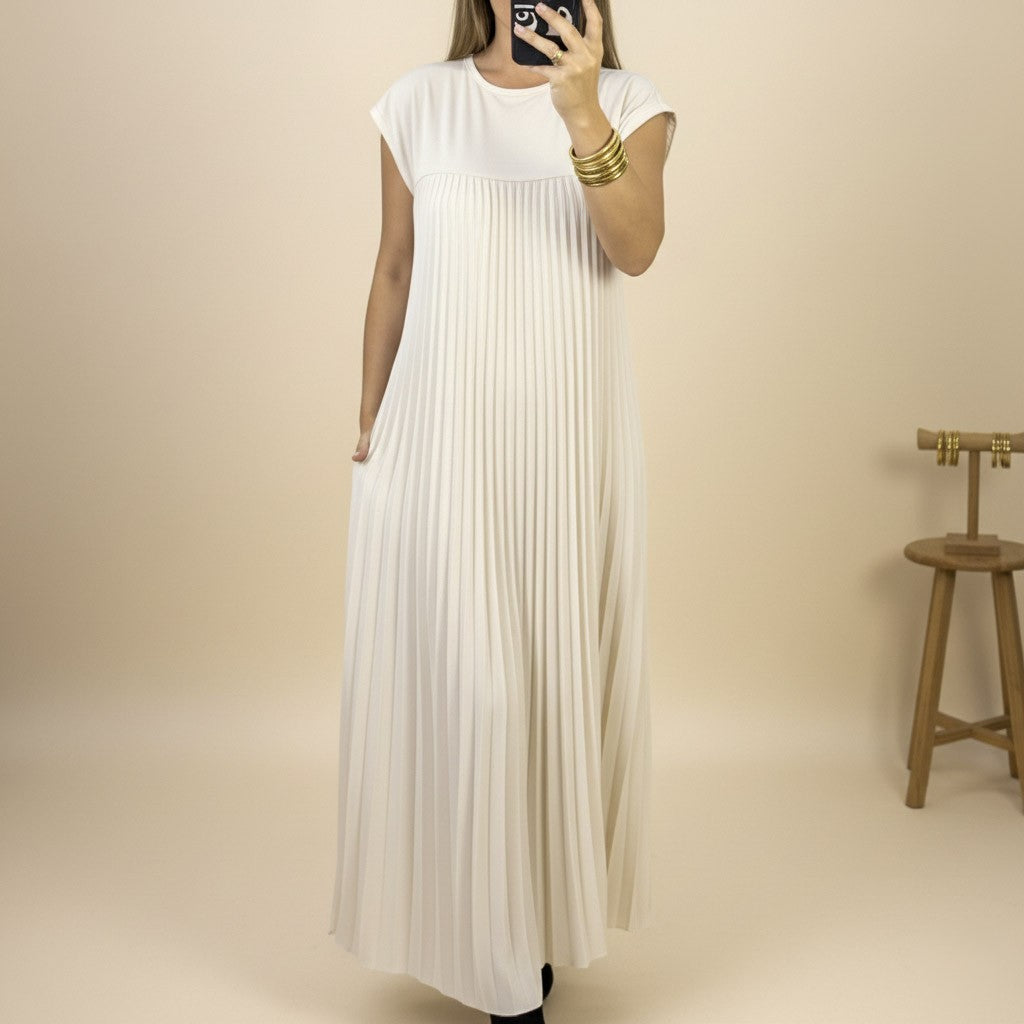 Vestido Feminino Longo Estilo Praia – Manga Morcego e Decote com Laço