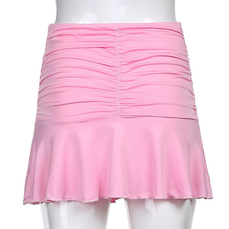 Mini Saia Rosa Plissada Estilo Coreano – Moda 90s Casual
