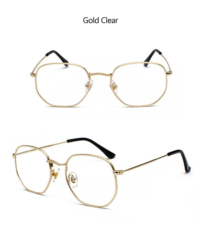 Óculos de sol quadrado polígono retro armação em metal fashion Nova tendencia uv400