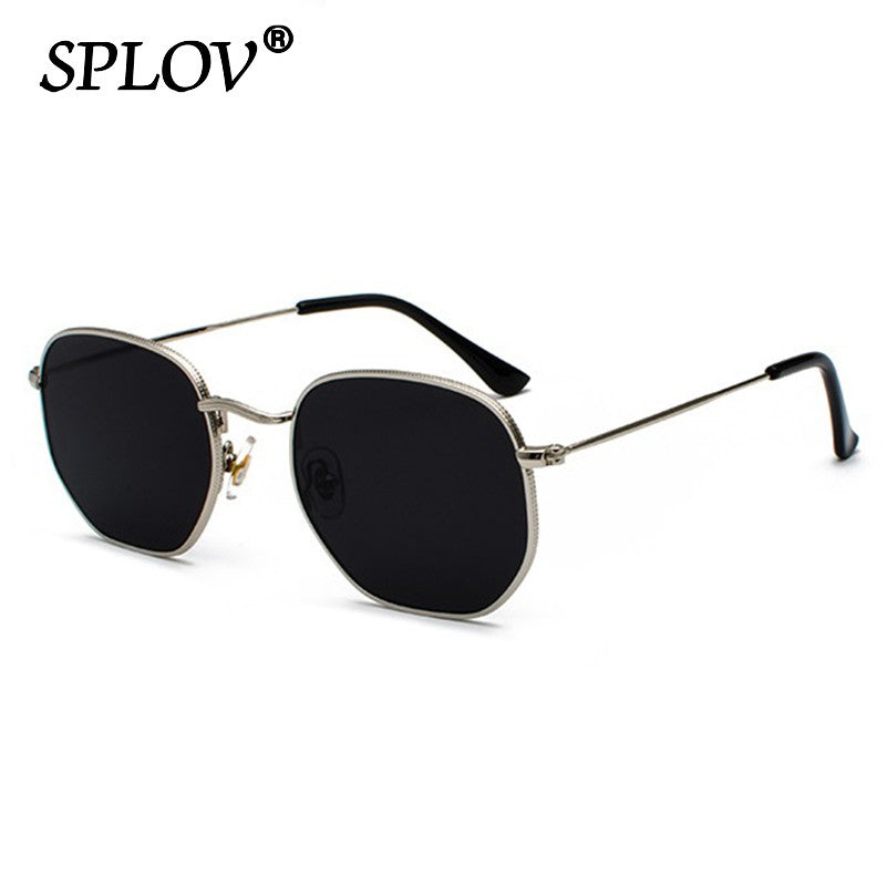 Óculos de sol quadrado polígono retro armação em metal fashion Nova tendencia uv400