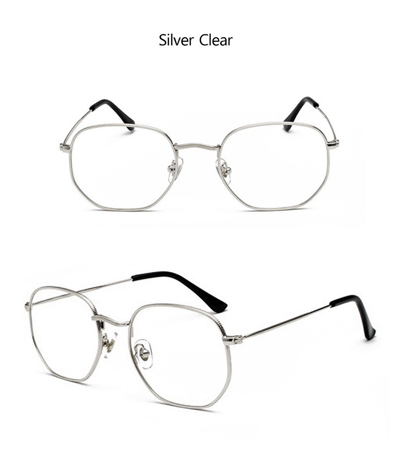 Óculos de sol quadrado polígono retro armação em metal fashion Nova tendencia uv400